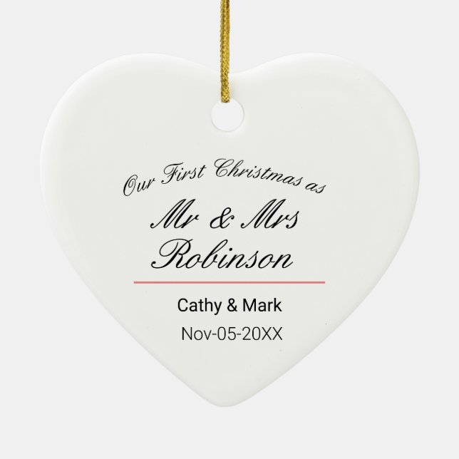 Första jul som Mr och Mrs. Julgransprydnad Keramik (Baksidan)