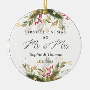 Första jul som Mr och Mrs. Julgransprydnad Keramik