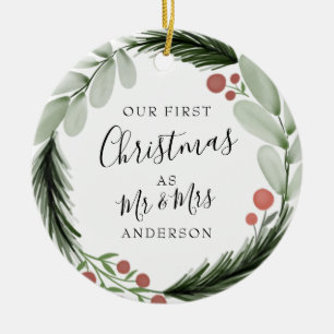 Första jul som Mr och Mrs Wandeans Helgdag Julgransprydnad Keramik