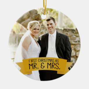 Första jul som Mr. & Photo Ceramic Guld Julgransprydnad Keramik