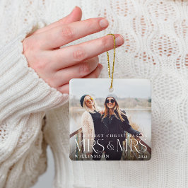 Första jul som Mrs & Mrs Modern Couple Photo Julgransprydnad Keramik