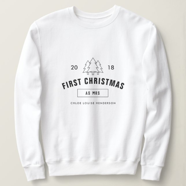 Första jul som Mrs Personlig Surname T Shirt (Design framsida)