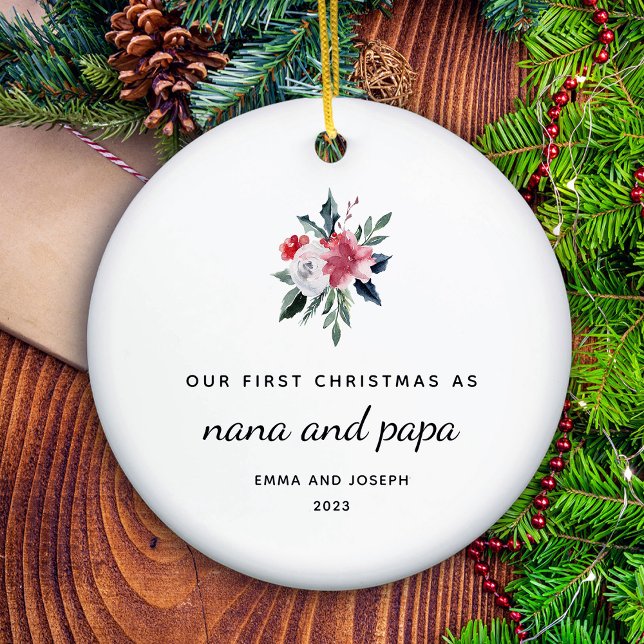 Första jul som Nana och Pappa | ELEGANT Julgransprydnad Keramik (A holiday keepsake for the new nana and papa)