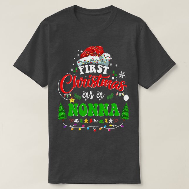Första jul som Nonna Santa Hat Ugly Julafton 20 T Shirt (Design framsida)
