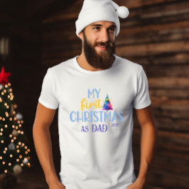 Första jul som Pappa Watercolor Neon Julafton Träd T Shirt