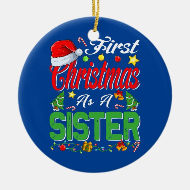 Första jul som sister Santa Hat Pajama Julafton Julgransprydnad Keramik (Framsidan)
