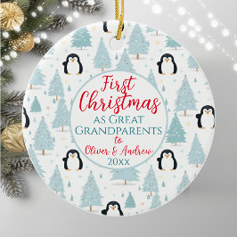 Första jul som Underbara morföräldrar Penguin Blue Julgransprydnad Keramik