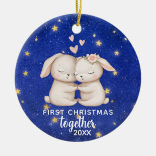 Första jul tillsammans Anpassningsbar Bunny Couple Julgransprydnad Keramik