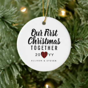 Första jul tillsammans Buffalo Play Heart Namn Julgransprydnad Keramik