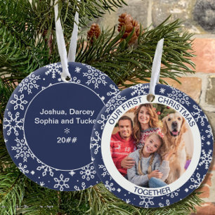 Första jul tillsammans Foto Blue Snowflake Julgransprydnad Keramik