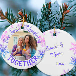 Första jul tillsammans Foto Bright Snowflake Julgransprydnad Keramik