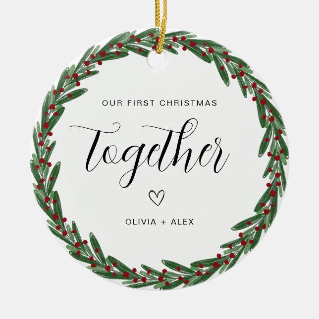 Första jul tillsammans jul - lite gåva julgransprydnad keramik (Framsidan)