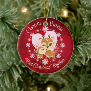 Första jul Tillsammans Mamma och Dotter Reindeer Julgransprydnad Keramik