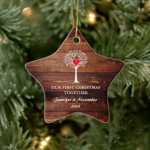 Första jul tillsammans med kärlek träd, rustiskt t julgransprydnad keramik