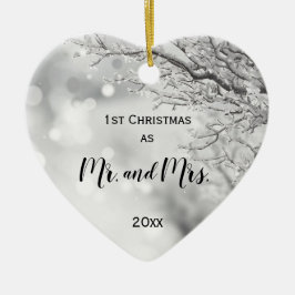 Första jul Tillsammans Mr. och Mrs. Winter Wedding Julgransprydnad Keramik
