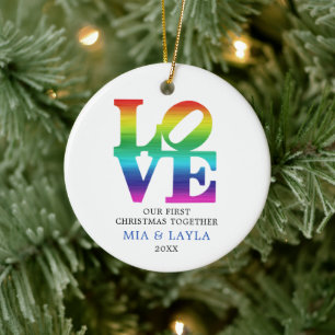 Första jul tillsammans Personlig Rainbow KÄRLEK Julgransprydnad Keramik