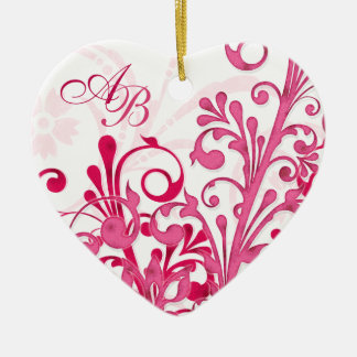 Första jul Tillsammans Rosa Blommigt Bröllop Heart Julgransprydnad Keramik