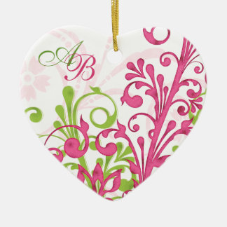 Första jul Tillsammans Rosa Grönt Bröllop Heart Julgransprydnad Keramik