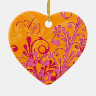 Första jul Tillsammans Rosa Orange Bröllop Heart Julgransprydnad Keramik