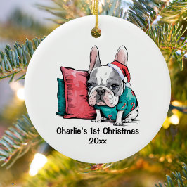 Första julafton Frenchie-Hund med Santa hat Pet Julgransprydnad Keramik