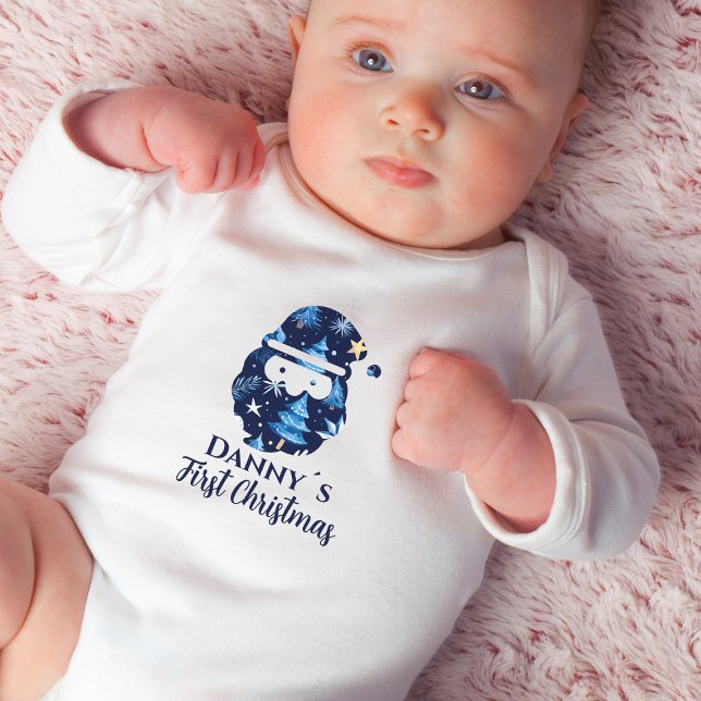 Första julafton Namn Editable Jultomten Blue T Shirt (Skapare uppladdad)