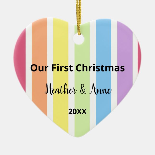 Första julafton Rainbow White Rand Pastel Julgransprydnad Keramik (Framsidan)