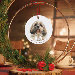 Första julafton Shih Tzu Hund Pet Photo Julgransdekoration