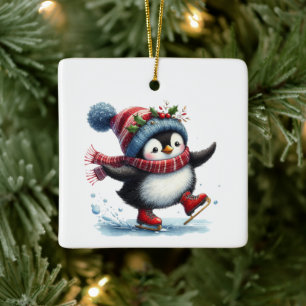 Första julafton Whimsical Cute Penguin Customized Julgransprydnad Keramik