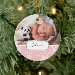 Första julbabyfoto Baby Rosa Julgransprydnad Keramik