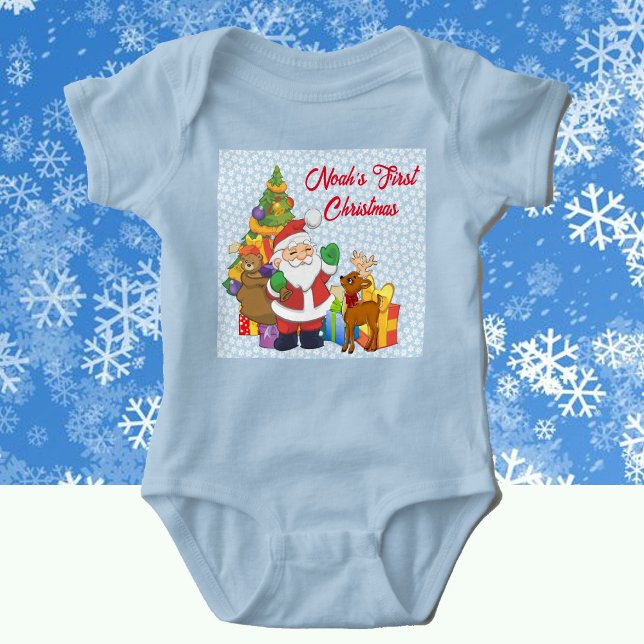 Första julbarns anpassade namn tomte t shirt (Skapare uppladdad)