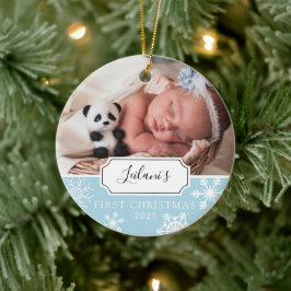Första julbarnsfoto Blå Julgransprydnad Keramik