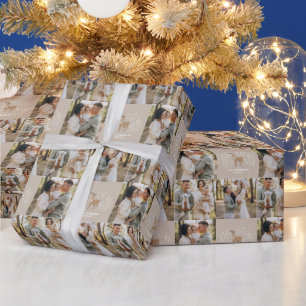 Första julbeige renar elegant multifoto presentpapper