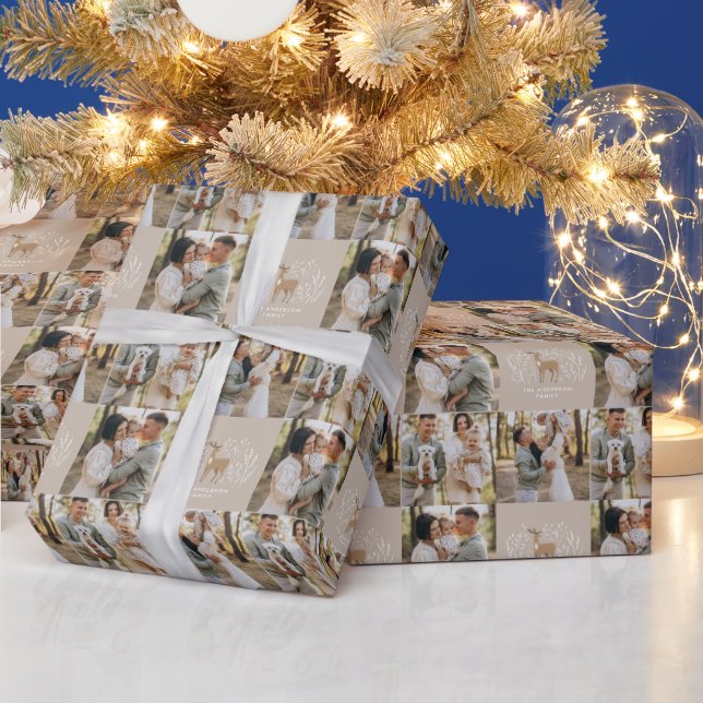 Första julbeige renar elegant multifoto presentpapper (Helgdagar)