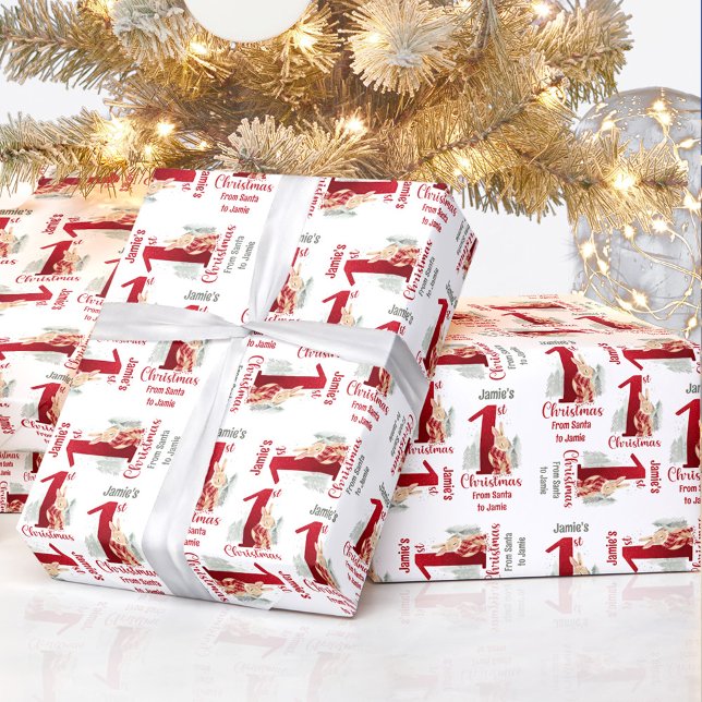 Första julbunten Namn Baby Red Number 1 Presentpapper (First Christmas Bunny Name Baby Red Number One Wrapping Paper)