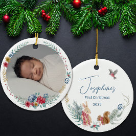 Första juldagen Blommigt Woodland Animal Baby Phot Julgransprydnad Keramik