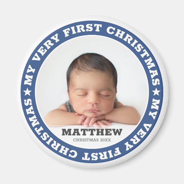 Första juldagen Modern Anpassningsbar Baby Photo K Magnet (Framsidan)