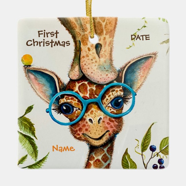 Första juldagen Personlig Baby Giraffe Ornament (Framsida)