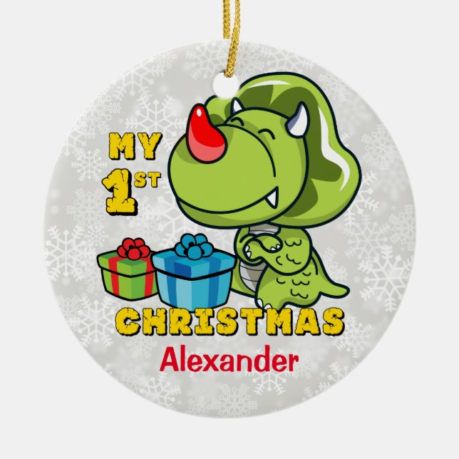 Första julDinosauranpassningsbar Julgransprydnad Keramik (Framsidan)