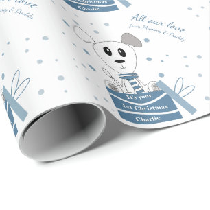 Första juldockan på Presenter (vinterblå) Presentpapper