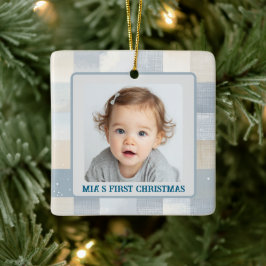 Första julen anpassad babyfoto julgransprydnad keramik