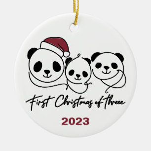 Första julen av tre Panda-familjens prydnad Julgransprydnad Keramik