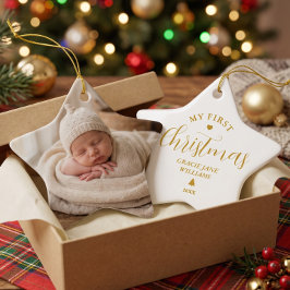 Första julen baby anpassat namn minnessaker julgransprydnad keramik
