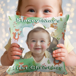 Första julen Baby Foto Pillow Woodland Animal Kudde