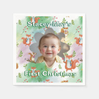 Första julen Baby Foto Pillow Woodland Animal