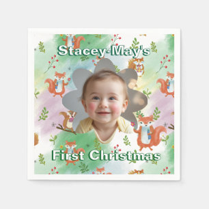 Första julen Baby Foto Pillow Woodland Animal Pappersservett
