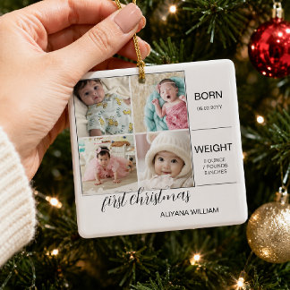 Första julen baby fotokollage statistik julgransprydnad keramik