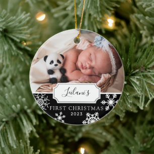 Första julen, Baby Photo Black Julgransprydnad Keramik
