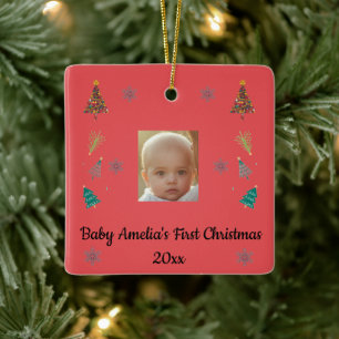Första julen baby Röd Foto Ornament