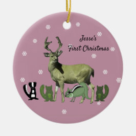 Första julen baby Rosa skogs djur ornament