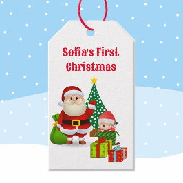 Första julen Baby som personalize Namn Elf Presentetikett